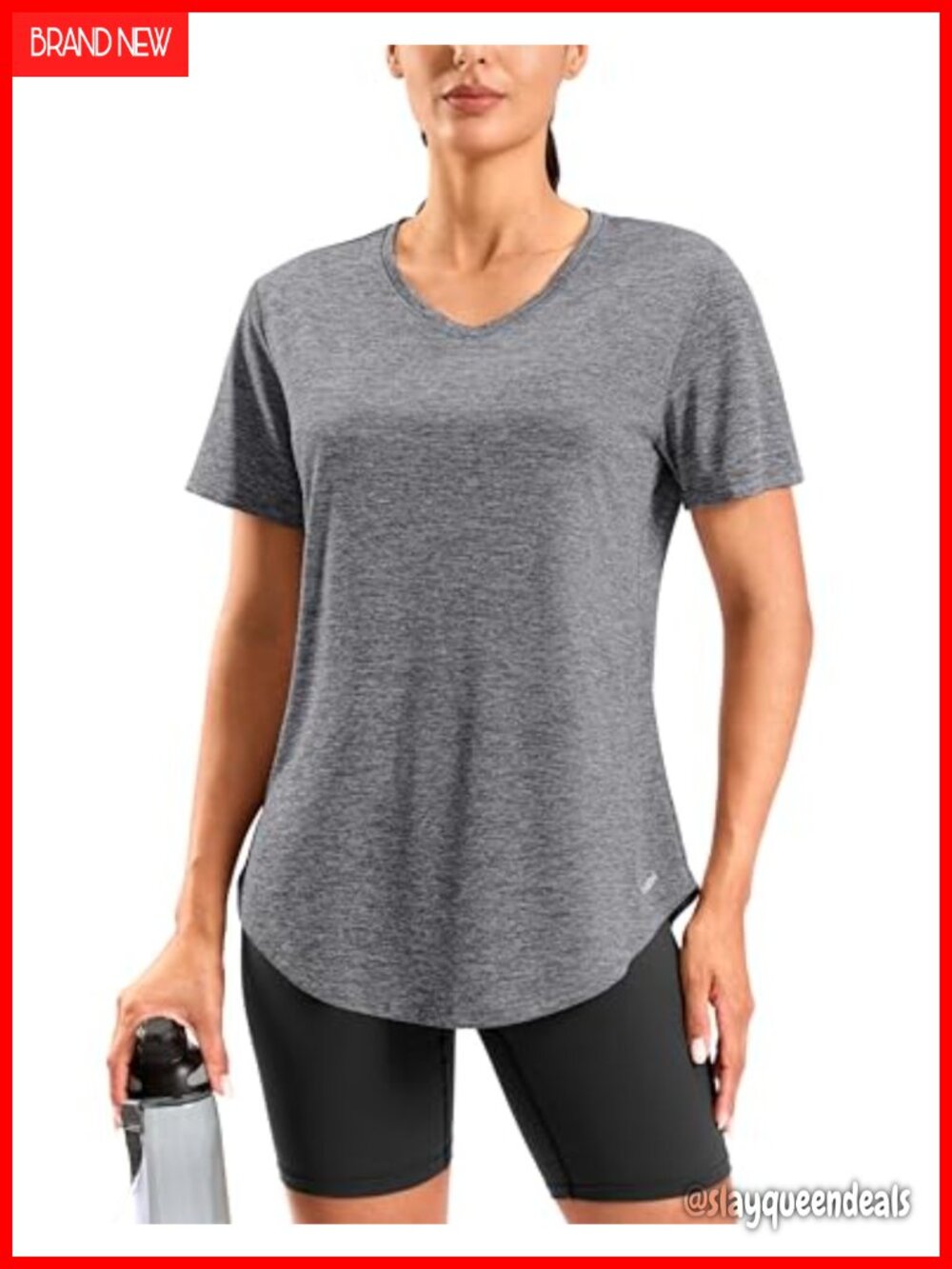 Women's Longline Workout Top V-Neck Moisture Wicking Short Sleeve